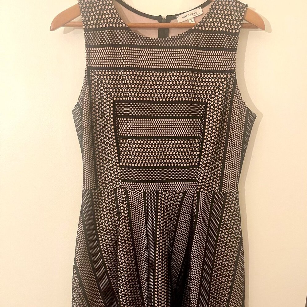 Monteau Black/Pink Sleeveless Mini Dress, Fit and Flare, Large